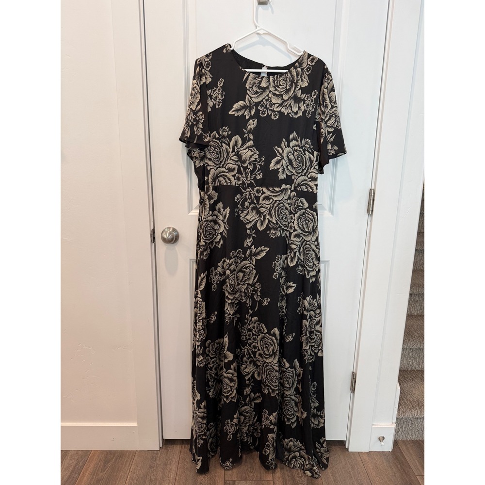 Baltic Born Agnes Satin Maxi Dress Black Cream Floral 3XL AGN-DR-69819-3X - Picture 2 of 8